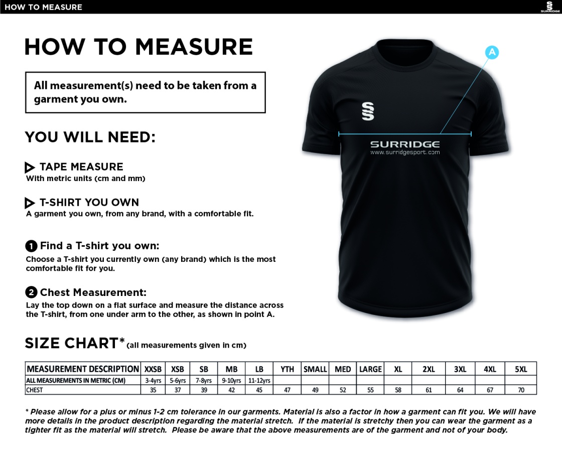 Durham College Society CC - Blade T-Shirt - Size Guide