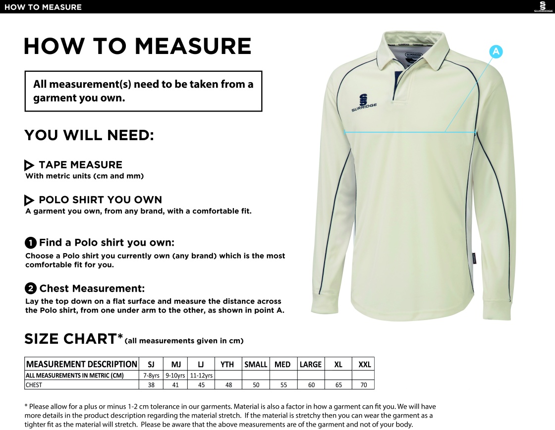 Durham College Society CC - Long Sleeve Shirt - Size Guide