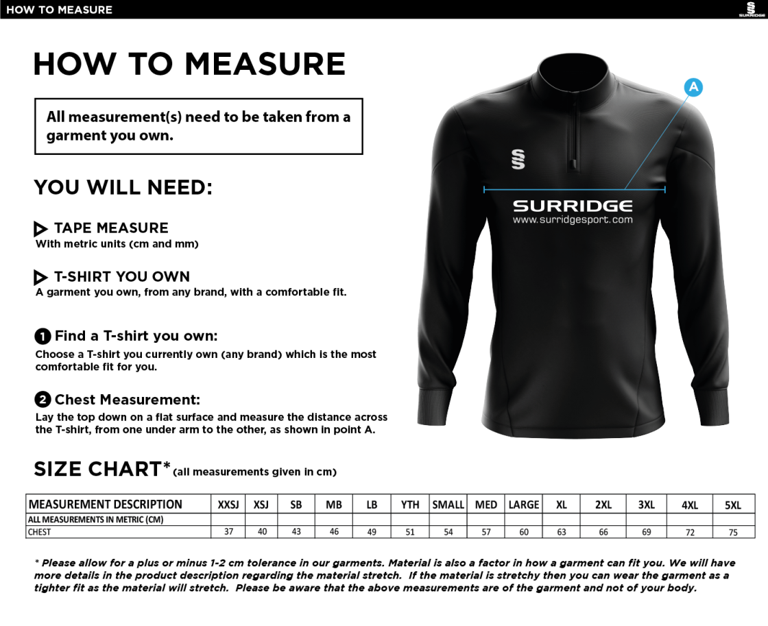 Durham College Society CC - Performance Top - Size Guide