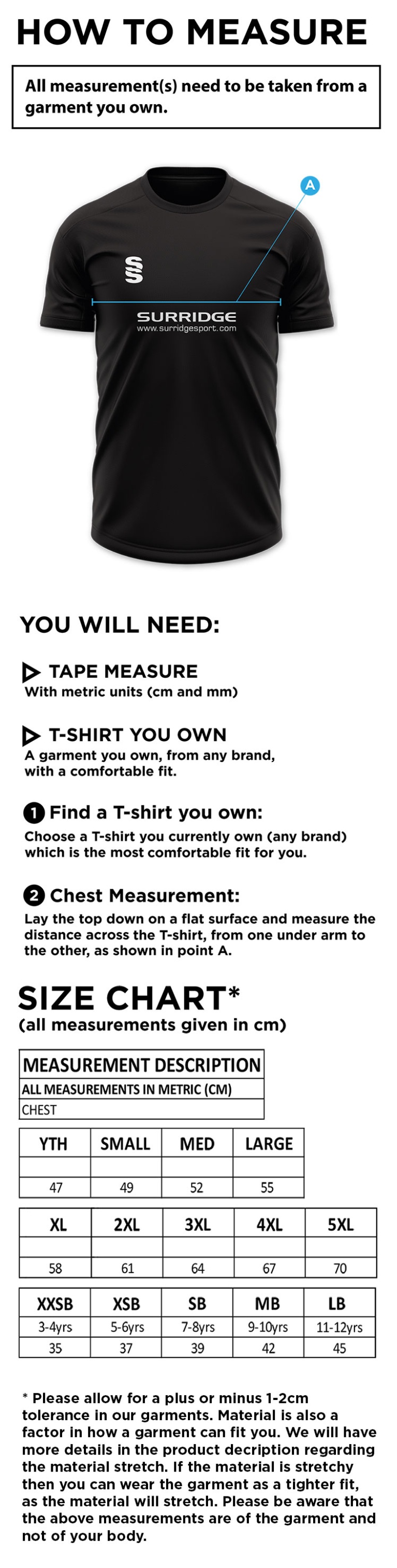 Durham College Society CC - Blade T-Shirt - Size Guide