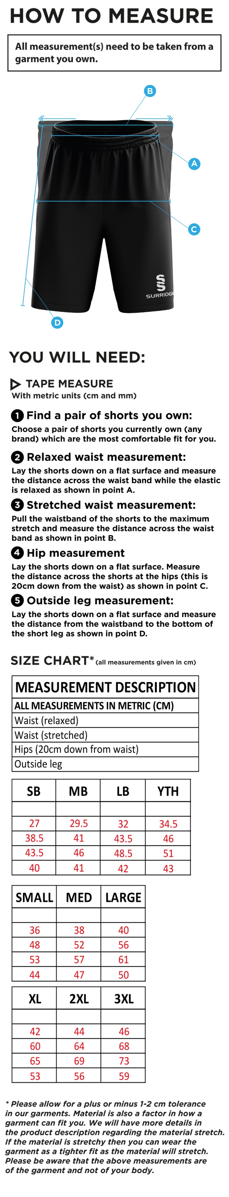 Durham College Society CC - Ripstop Short - Size Guide