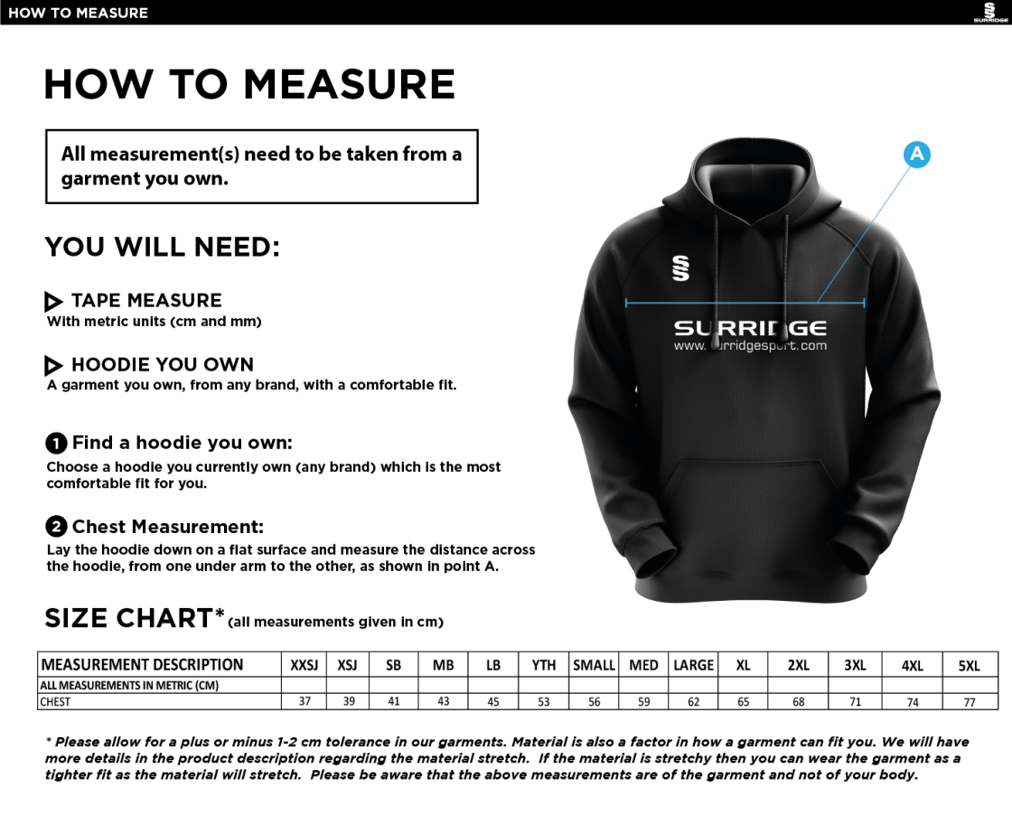 Durham College Society CC - Blade Hoody - Size Guide