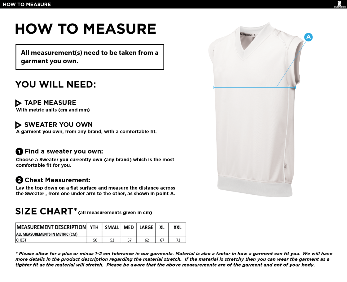 Durham College Society CC - Sleeveless Sweater - Size Guide